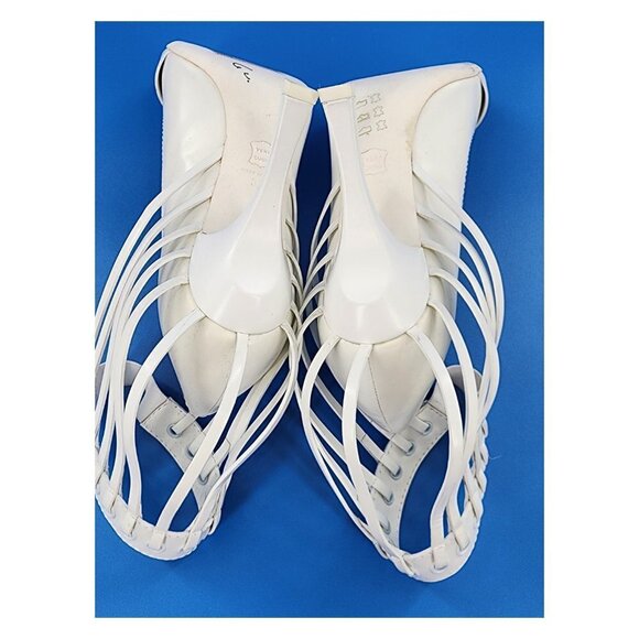 MISSONI NWOB Runway White Leather Caged Peep Toe Pumps Heels Ankle Strap NEW - Picture 9 of 11